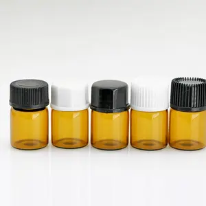 2ml 16x25mm amber and clear small glass vials bottle with black screw cap for filling liquid oil and powder