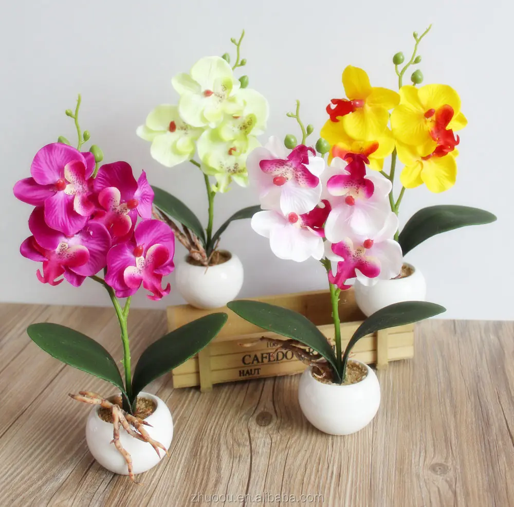 4 포크 도매 화분 Phalaenopsis 난초 식물 분재 인공 실내 테이블 장식