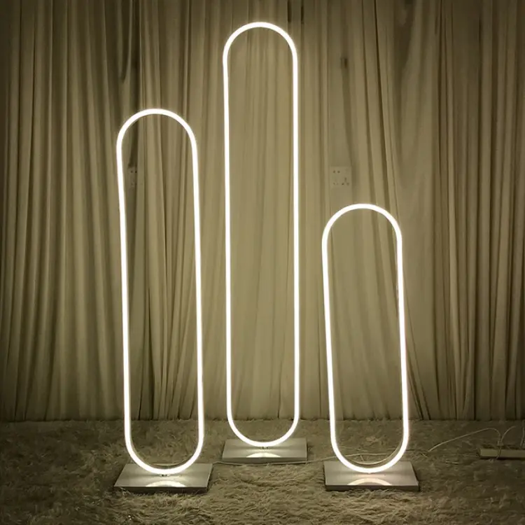 Suporte de flores de alumínio luminescente, dupla face led, oval, para decoração de festa de casamento