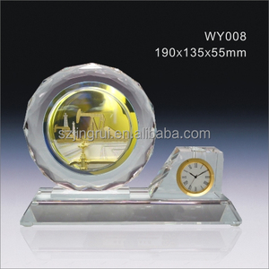 Blank Crystal Bureau Decoratie Miniatuur Booreiland Op Een Basis Met Een Klok Cadeau Voor Soort Olie Industrie Bedrijf Geschenken - Product Image 2