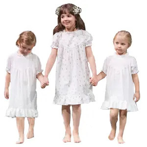 High Quality 100% Cotton Summer Dress for Baby Girl Short Sleeve Frock Design with Print Decoration for 6-7 Year Old Children