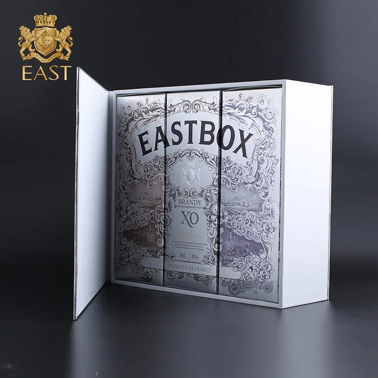 luxury Gold hot stamping Custom Hardcover grape paper wine box 3 bottle