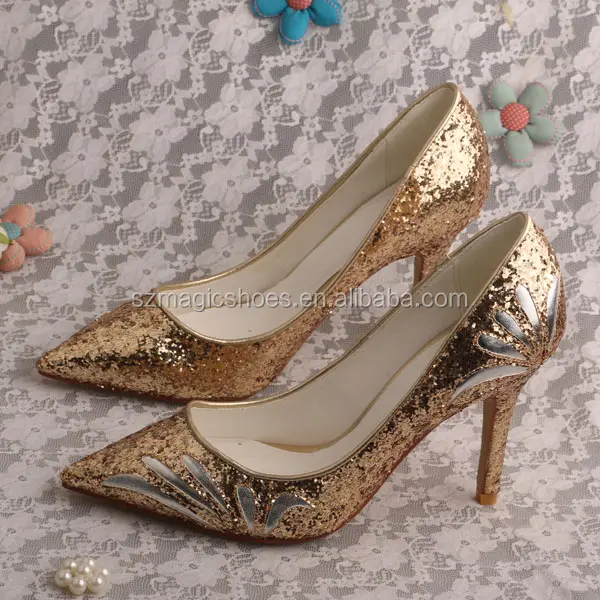 moda marka kadın ayakkabı altın