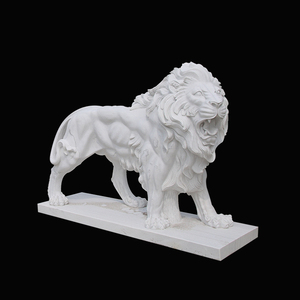 Talladas a mano decorativo mármol blanco caminando rugiente León Decoración - Product Image 1
