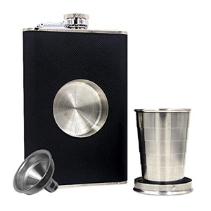 Venda quente Preto Couro Envolvido 8oz Aço Inoxidável <span class=keywords><strong>Hip</strong></span> <span class=keywords><strong>Flask</strong></span> com Built-in Dobrável Shot <span class=keywords><strong>Glass</strong></span> e Funil - Product Image 2