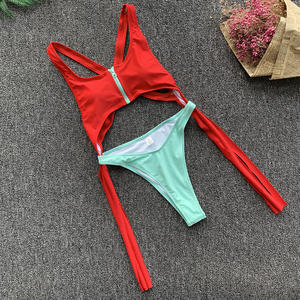 Kunden spezifische Badeanzug einteilige Bade bekleidung mit Reiß verschluss <span class=keywords><strong>Neon</strong></span> <span class=keywords><strong>Bikini</strong></span> - Product Image 5