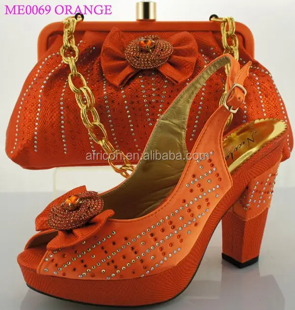 ME0069 orange fashion platform shoes matching bag with rhinestone women crystal shoes and bags to match