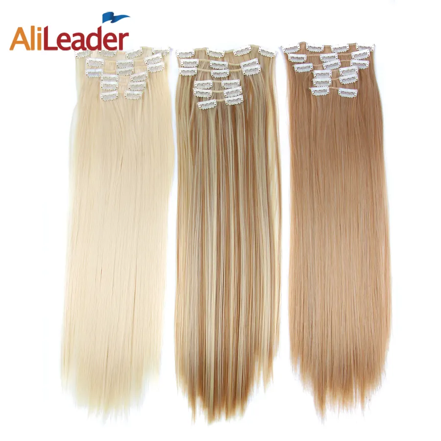 AliLeader 26色22 "シルキーストレートクリップヘアピース16クリップ付きヘアエクステンションの合成クリップ