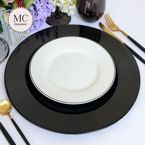 <span class=keywords><strong>Sottopiatti</strong></span> in Vetro Trasparente Premium con Bordo Nero, Decorativi di Lusso per Noleggio Matrimoni di Alta Gamma - Product Image 5