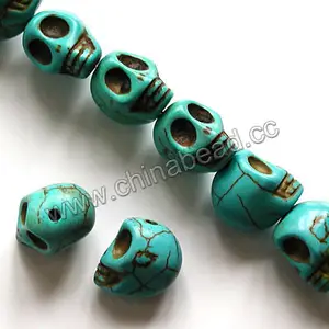 流行的 howlite 绿松石头骨珠，雕刻的头骨石