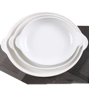Assiettes en céramique personnalisées plates, plats en porcelaine, rond à double oreille