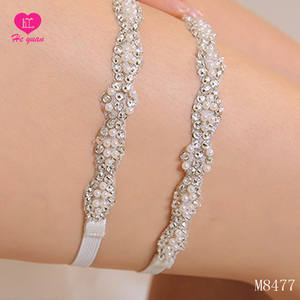 Jarretière de mariée en dentelle extensible <span class=keywords><strong>ivoire</strong></span> vintage M8477 avec strass et cristaux - Product Image 4