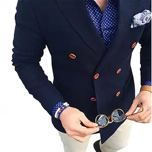 Custom Made Navy Blue Double Breasted Wedding Men Suits 2 Pieces WPY021