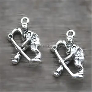 Hockey Charms Antique Tibetan Silver Hockey Player charm pendants 24x17mm