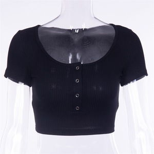 Débardeur moulant à manches courtes, couleur unie, pour <span class=keywords><strong>Femme</strong></span>, haut simple élégant, Tunique extensible - Product Image 6