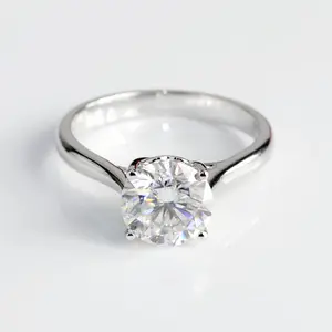 Mooie stijl bloemblaadje instelling 8mm DEF kleur altijd 2ct moissanite diamond solitaire ring in 14 k/18 k wit goud