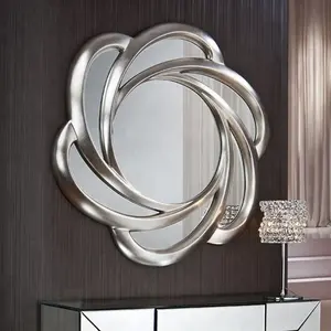 Miroir mural en forme de fleur, décoration de maison européenne, bord doré, design de luxe