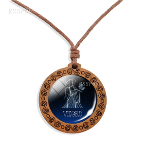 12 <strong>Constellations</strong> <strong>Necklace</strong> Zodiac Jewelry Libra Jewelry Zodiac <strong>Necklace</strong> Glass Cabochon Wood <strong>Necklace</strong> - Product Image 2