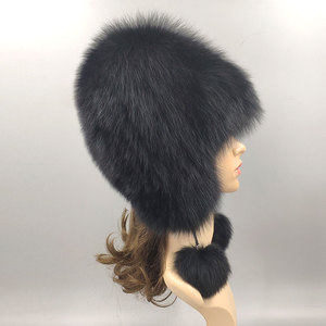 Bonnet en fourrure de renard brodé à la main pour <span class=keywords><strong>femme</strong></span> - <span class=keywords><strong>Chapeau</strong></span> rayé ajustable en tissu courant pour usage quotidien ou festif - Product Image 3