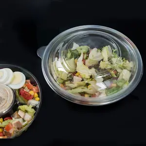 Custom Transparent Recycle PET Plastic Salad Bowl With Lid