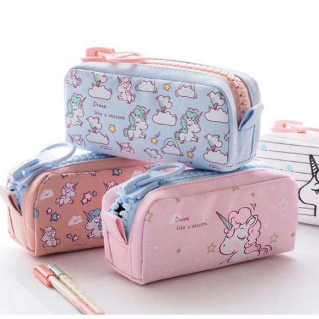 Пенал тканевый на большой молнии с единорогом, большой чехол для хранения школьных принадлежностей, Канцтовары