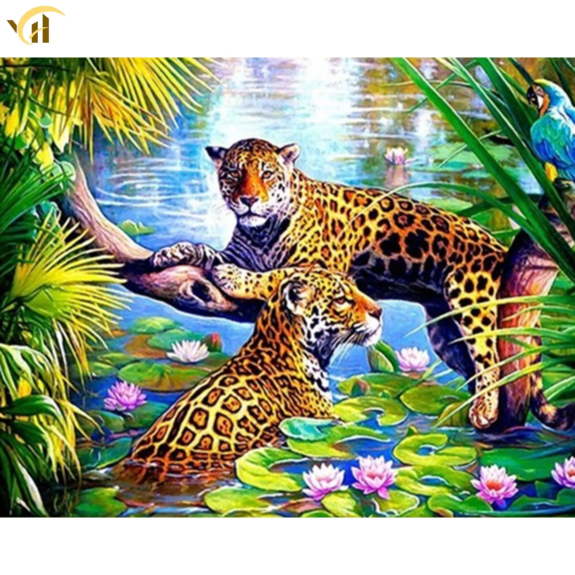 Perline pieno di Leopardo su il dell'albero della tela di canapa pittura a olio 5d pittura diamante FAI DA TE di cristallo di arte pittura