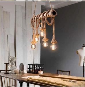 Country Style 6 Heads Hemp Rope Pendant <strong>Light</strong> Vintage Bamboo <strong>Rustic</strong> Industrial Hanging Lamp <strong>Fixture</strong> for Kitchen Island - Product Image 2