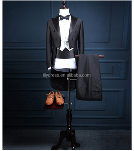 Smoking da sposo Groomsman Blazer abito da sposa da uomo abiti da ballo smoking (giacca + pantaloni + gilet) NA31 abito da uomo nero stile lungo - Product Image 2