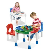 Multifunction Plastic Study Playing Compatible Building Blocks Table with Chair for Kids
