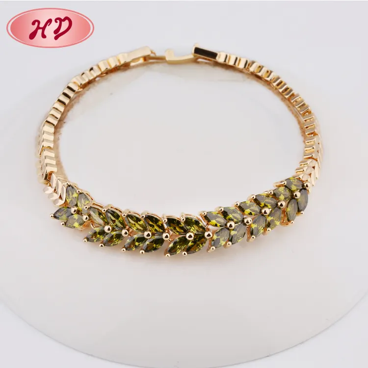 Turkish Designs Green Crystal 18K Yellow Gold Bracelet For Women