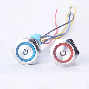 22mm Waterproof Metal Push Button Switch Self Latching Self Momentary Annular Power Symbol with Lamp