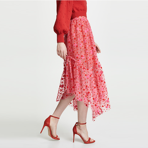 Dolce Sheer di Velluto Che Si Affolla Della Maglia di <span class=keywords><strong>Tulle</strong></span> Red Dot Asimmetrico Increspato Donne del Pannello Esterno Della Ragazza Usura Quotidiana - Product Image 4