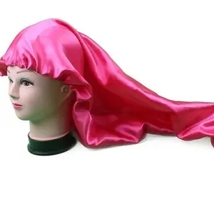 custom silk satin long hair bonnet with logo for women hair care