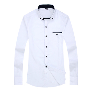 2019 nueva marca diseñador de moda de manga larga de corte Slim sólidos de alta calidad vestido de los hombres, camisa de <span class=keywords><strong>Hombre</strong></span> Ropa camisas de negocios - Product Image 2