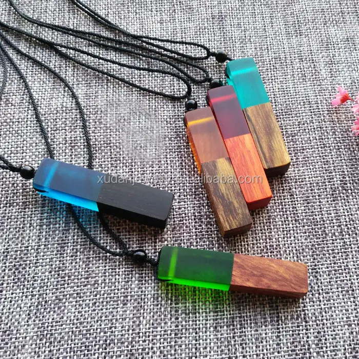 Fashion Women Men Necklace Handmade Vintage Resin Wood Necklaces Pendants Long Rope Wooden Necklace Jewelry