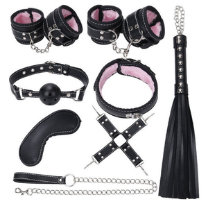 Set di 8 Pezzi BDSM Bondage Restraint in Pelle Nera e Rosa con Pelliccia Kit Sexy per <span class=keywords><strong>Mobili</strong></span> Prodotto in Cina Giocattolo per Giochi SM - Product Image 1
