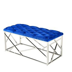 Living Room Sofa Set <strong>Velvet</strong> Pouf <strong>Footstool</strong> Ottoman Bench Tufted Navy <strong>Blue</strong> <strong>Velvet</strong> Bench with Gold Legs - Product Image 1