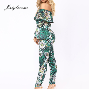 Nuevo diseño las señoras impresión floral Strapless Flare manga Backless mujeres <span class=keywords><strong>mono</strong></span> <span class=keywords><strong>verde</strong></span> - Product Image 4