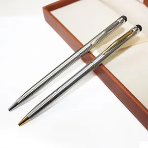 Caneta esferográfica slim e fina de metal, caneta esferográfica de aço inoxidável, design personalizado, JDB-LO95