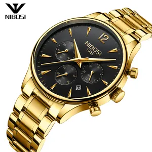 NIBOSI-Reloj de pulsera de cuarzo para hombre, de lujo, de acero inoxidable, dorado, 2326