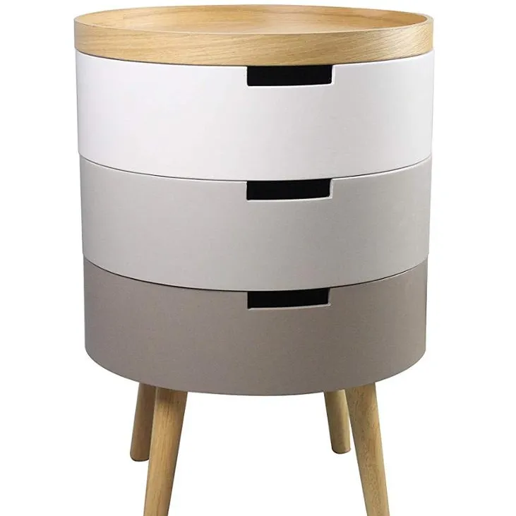 High Quality 3 Layered Bedside/End Table Nightstand-Grey White