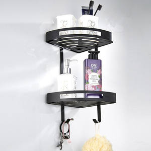 Accessoires de salle de bain noirs en métaux précieux, étagère de rangement murale pliable <span class=keywords><strong>avec</strong></span> cadre perforé pour vasques, double <span class=keywords><strong>angle</strong></span> - Product Image 4