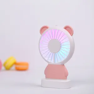 Innovative Miniature Rabbit Damo Bear Pocket Ultra-thin Hand-held Rechargeable Mini Fan USB Fan With Rainbow Lights