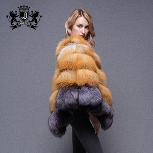 Mantello Triangolare in Stile Coreano, <span class=keywords><strong>Cappotto</strong></span> in Vera Pelliccia di Volpe a Righe per Donna - Product Image 5