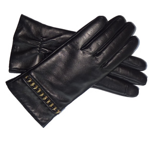 Guantes clásicos de piel de cabra para hombre y mujer, de lana cálida, con forro de lana, pantalla táctil, color negro, cuero auténtico