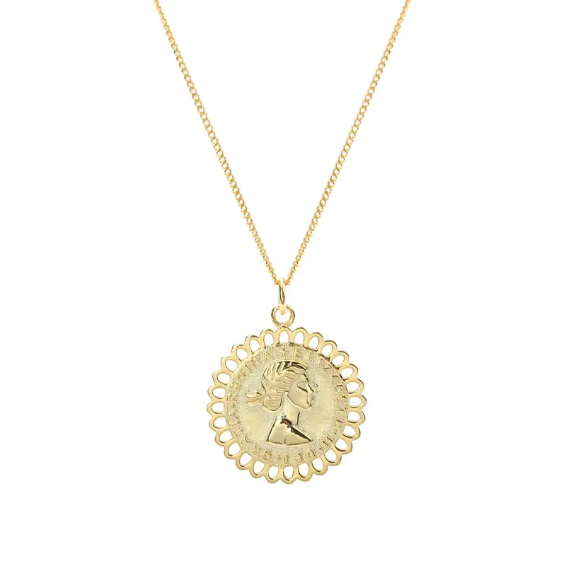 YA0006 Европейская мода 18K золото медальон кулон ожерелье монета с портретом 925 стерлингового серебра Елизаветы ожерелье