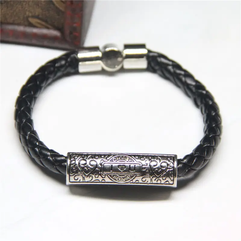 Fashion Alloy Bracelet Bangle Magnetic Clasp Genuine Leather ILOVEYOU GL06