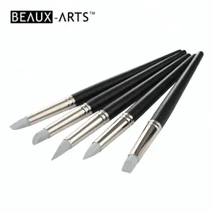 5Pcs negro mango de plástico de grado de alimentos de Color forma de goma de silicona de pinceles de artista