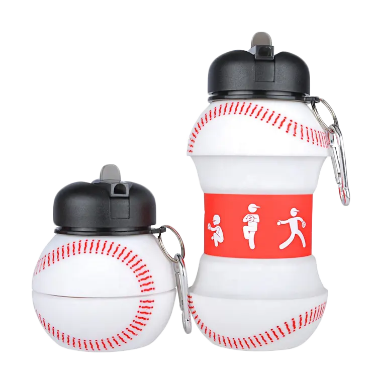 Bpa मुक्त कस्टम लोगो बेसबॉल आकार Foldable सिलिकॉन पानी की बोतल के लिए बच्चों