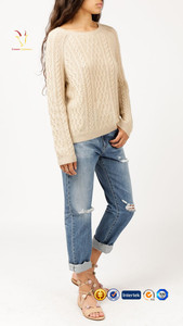Light Color Latest Design Ladies Wool <strong>Cable</strong> <strong>Knit</strong> <strong>Sweater</strong> - Product Image 2